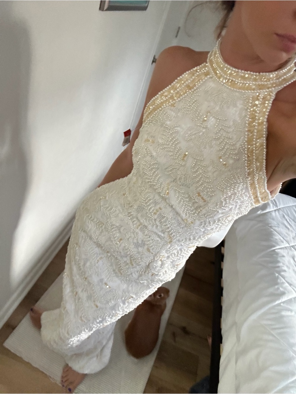 Vintage Mary’s Bridal Ivory Beaded Dress with Bow